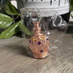 Source Unknown Pink and Gold Jeweled Glass Perfume Bottle
